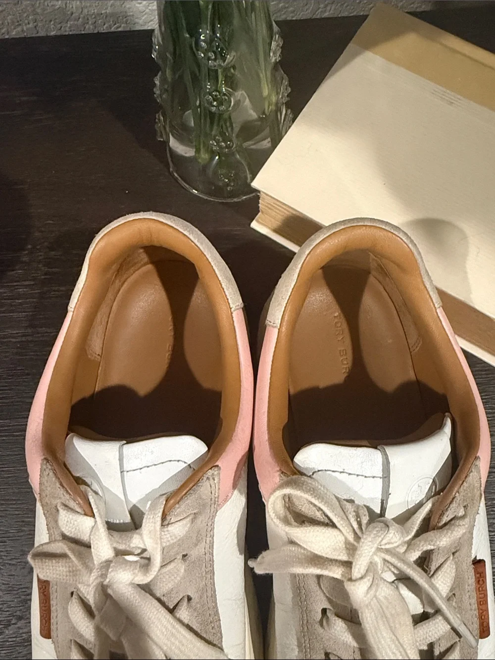 Tory Burch Ladybug Leather Sneakers with Pink & Tan Accents